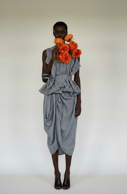 Dress for life in gingham cotton promoting sustainability and slow fashion made in UK