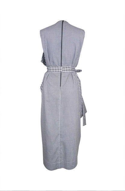 British made luxury gingham dress with large bag pocket. Slow fashion dress for life