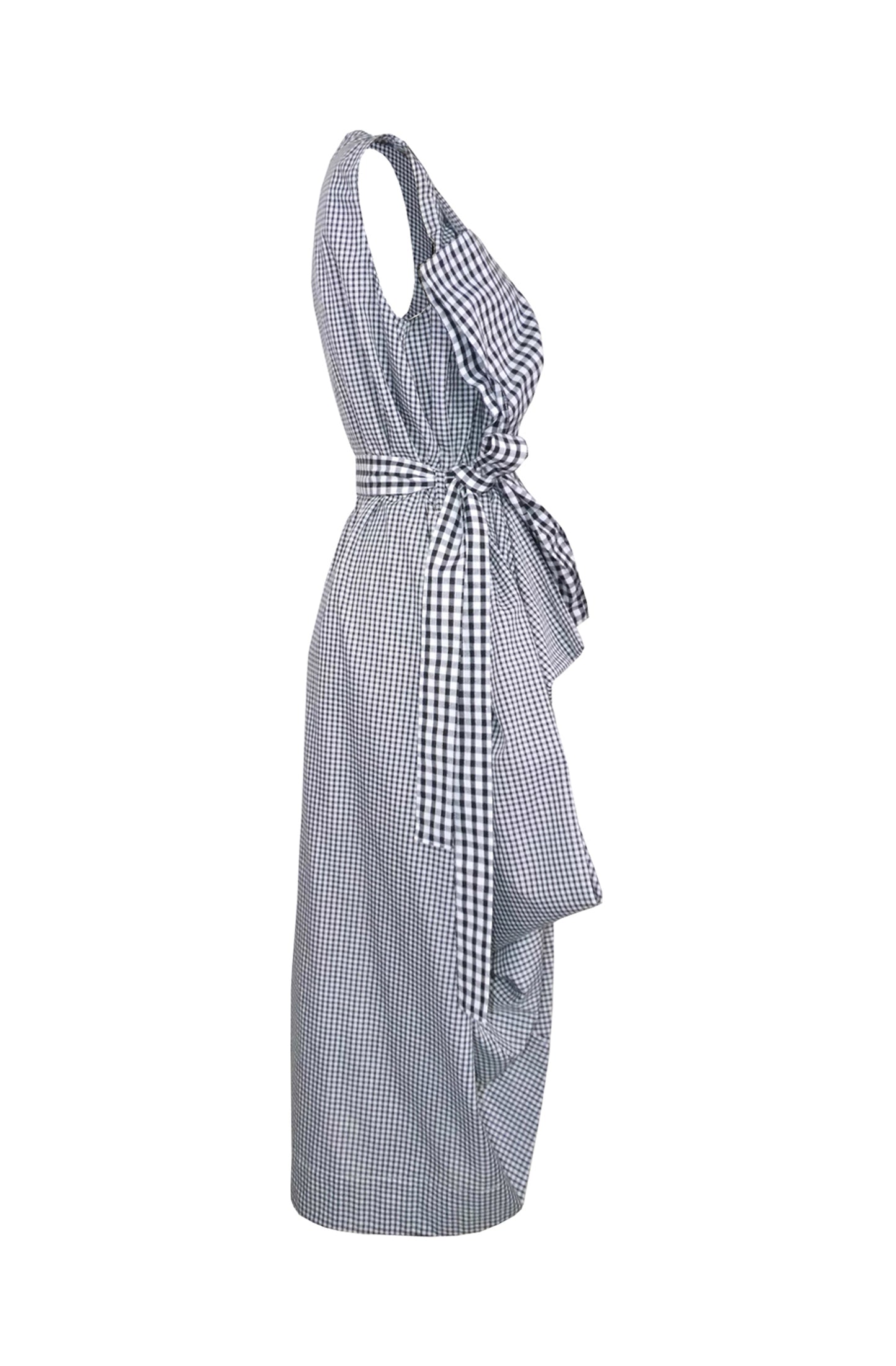 Gingham cotton draped dress made-to-order in the UK