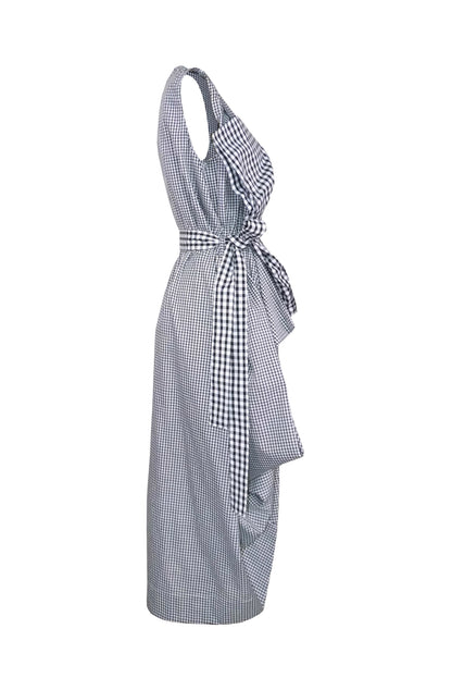 Gingham cotton draped dress made-to-order in the UK
