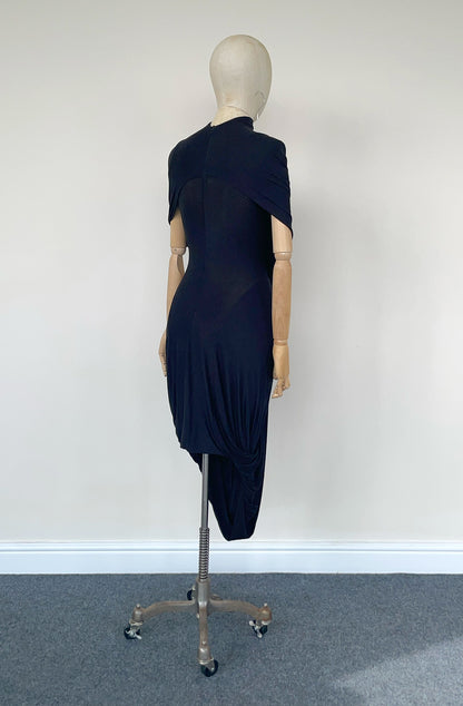 Echelon Dress in black viscose jersey back view by Cunnington & Sanderson
