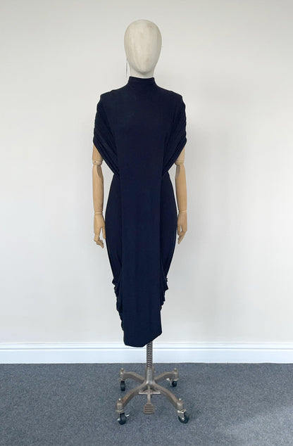 Echelon Dress in black viscose jersey front view by Cunnington & Sanderson
