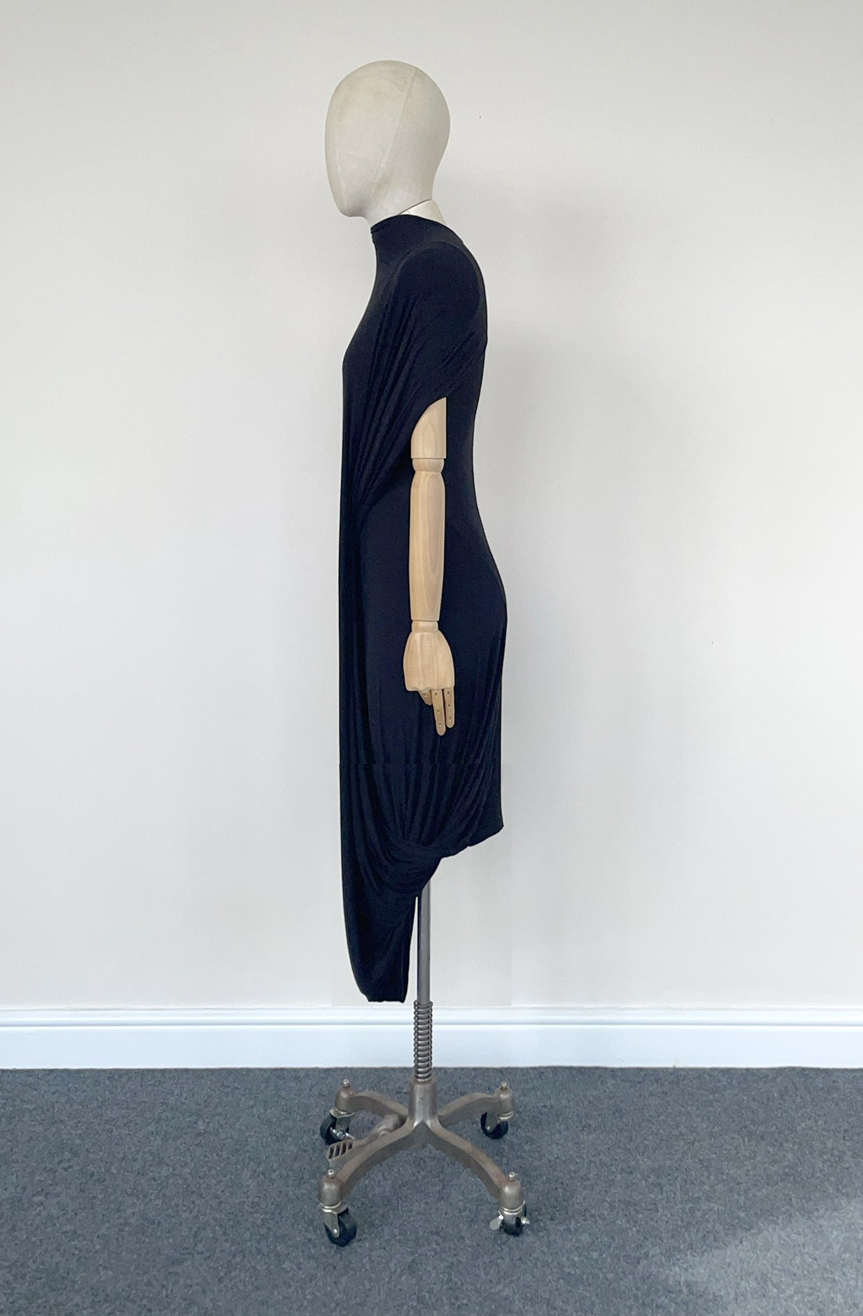 Echelon Dress cape detail and mock turtleneck in black viscose jersey Cunnington & Sanderson