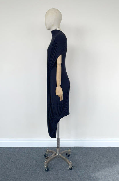 Echelon Dress cape detail and mock turtleneck in black viscose jersey Cunnington & Sanderson
