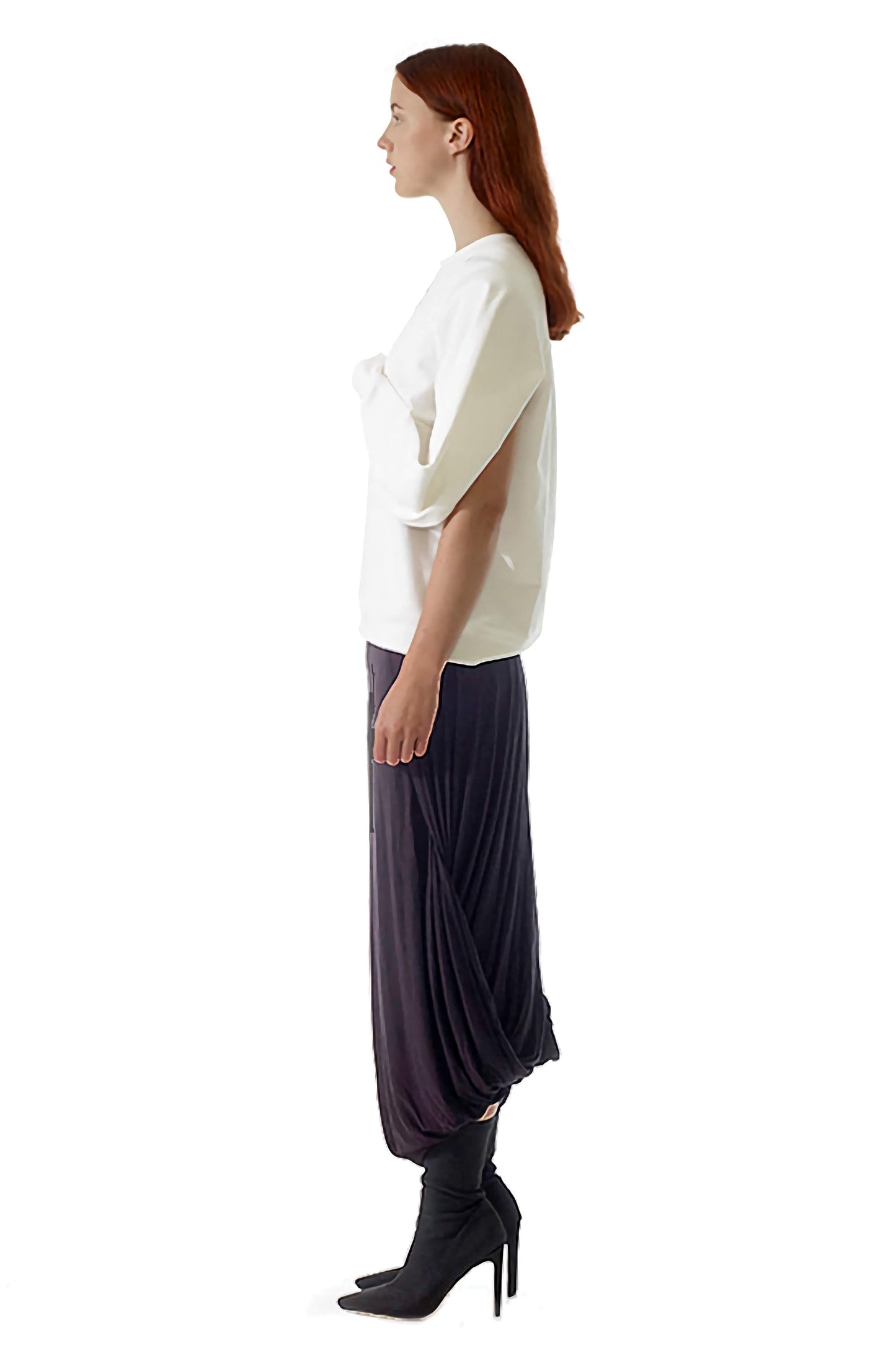 Side view of a female model wearing the hope organic sweatshirt