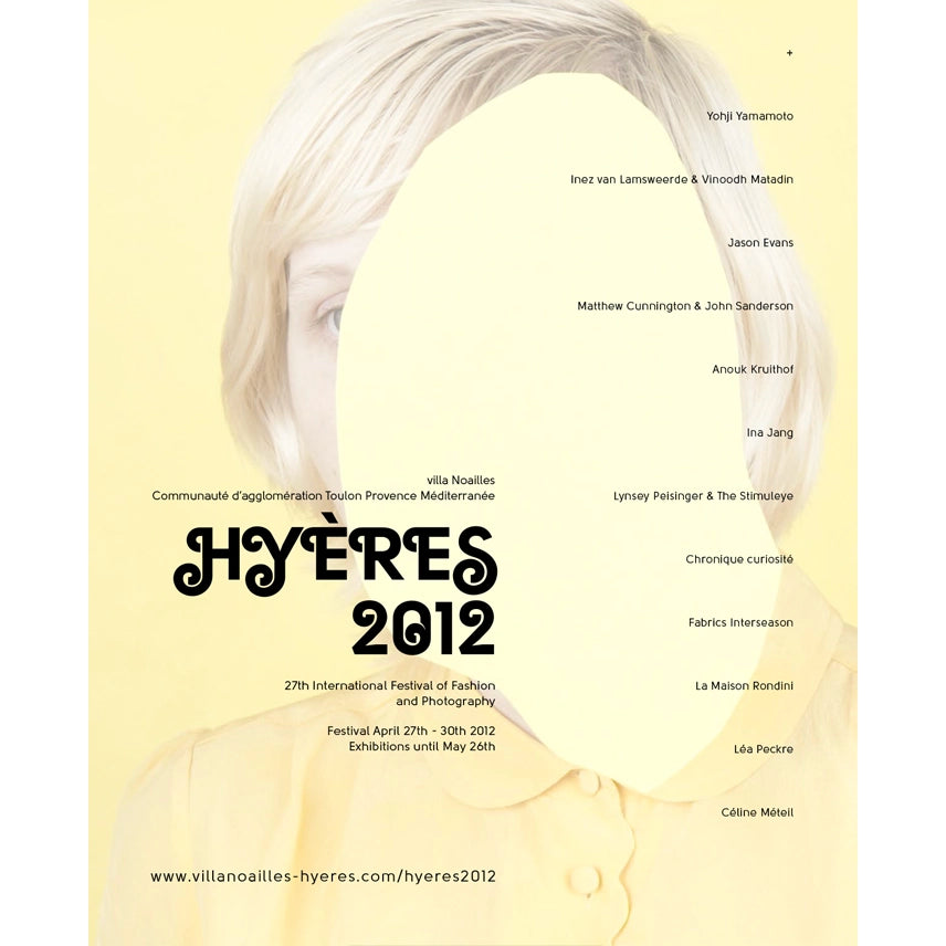 Promotional poster for Hyères France 2012 fashion and photography festival exhibitors Cunnington & Sanderson