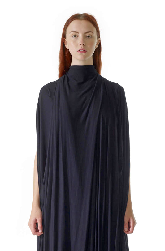 Zero waste black drape hail mary dress close up detail