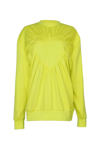 Organic cotton yellow heart sweater with gathered detail, 10% to Mind charity sustainable luxury made-to-order in UK