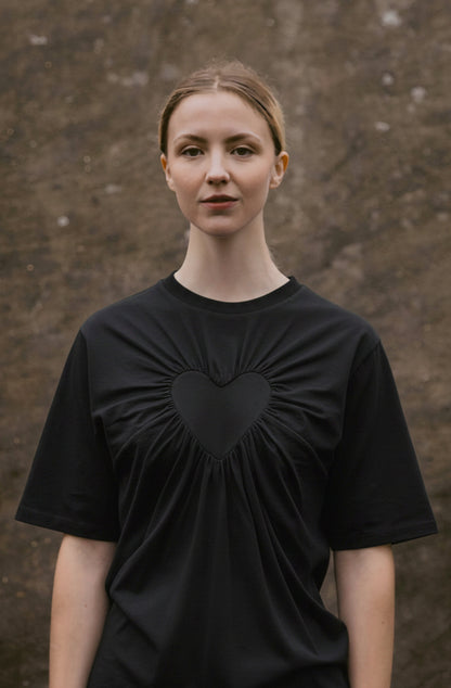Heart T-Shirt in black organic cotton by Cunnington & Sanderson made in the UK