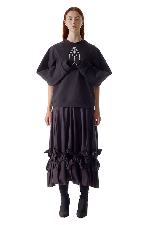 artisan luxury aline skirt with drape and gathered elasticated frill details