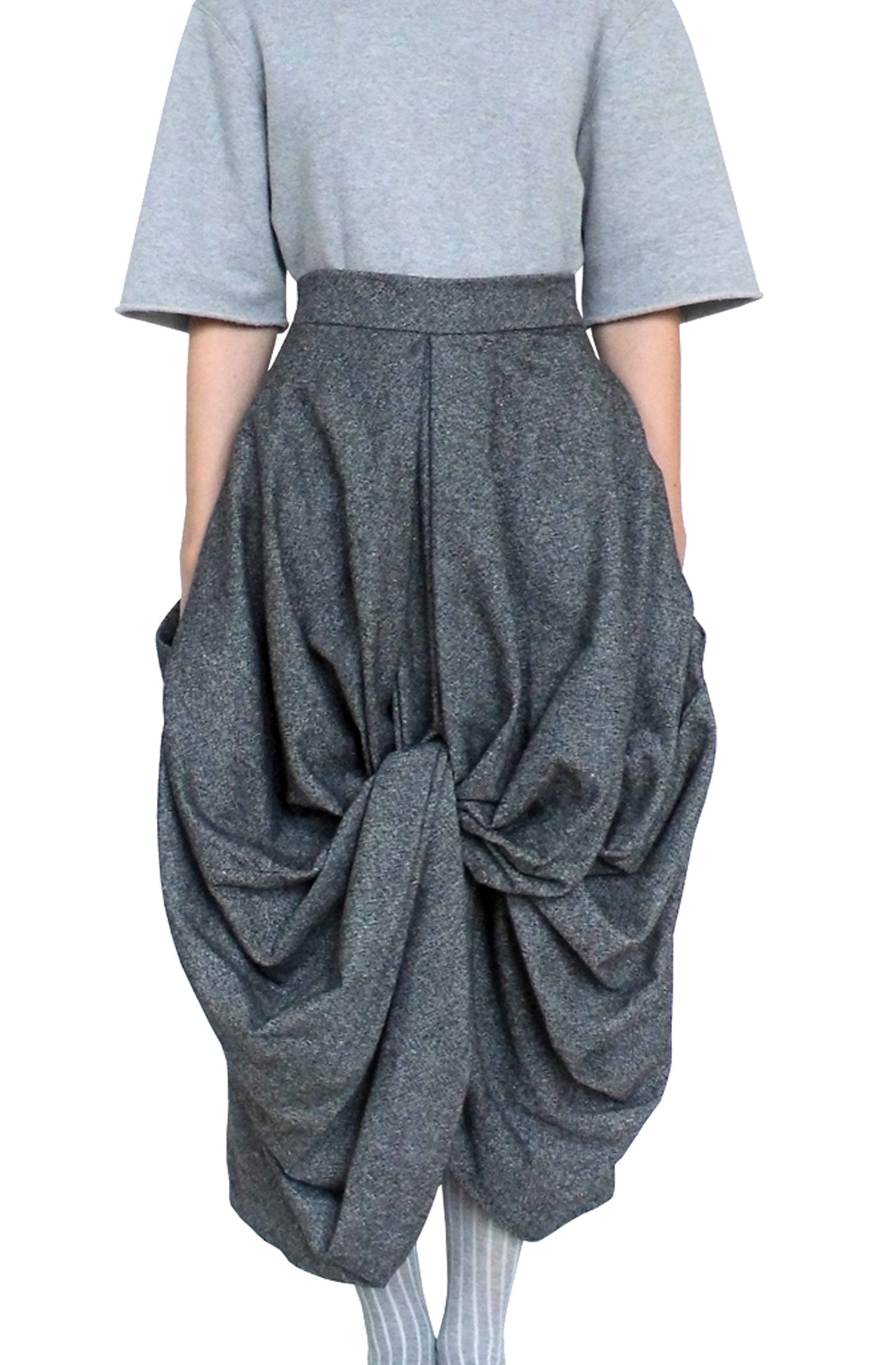 Beautiful draped knot skirt made in a wearable, zero-waste, sustainable design with pockets