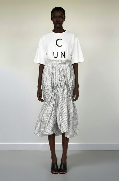 Laundry skirt made in deadstock grey cotton fabric in the UK by Cunnington & Sanderson