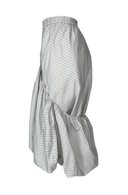 Laundry skirt side view grey striped cotton, zero-waste production UK