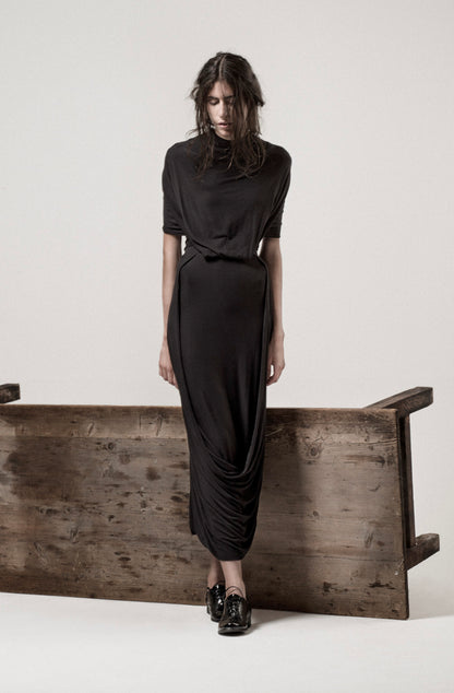 Zero-waste black skirt. Sustainable luxury fashion made in UK