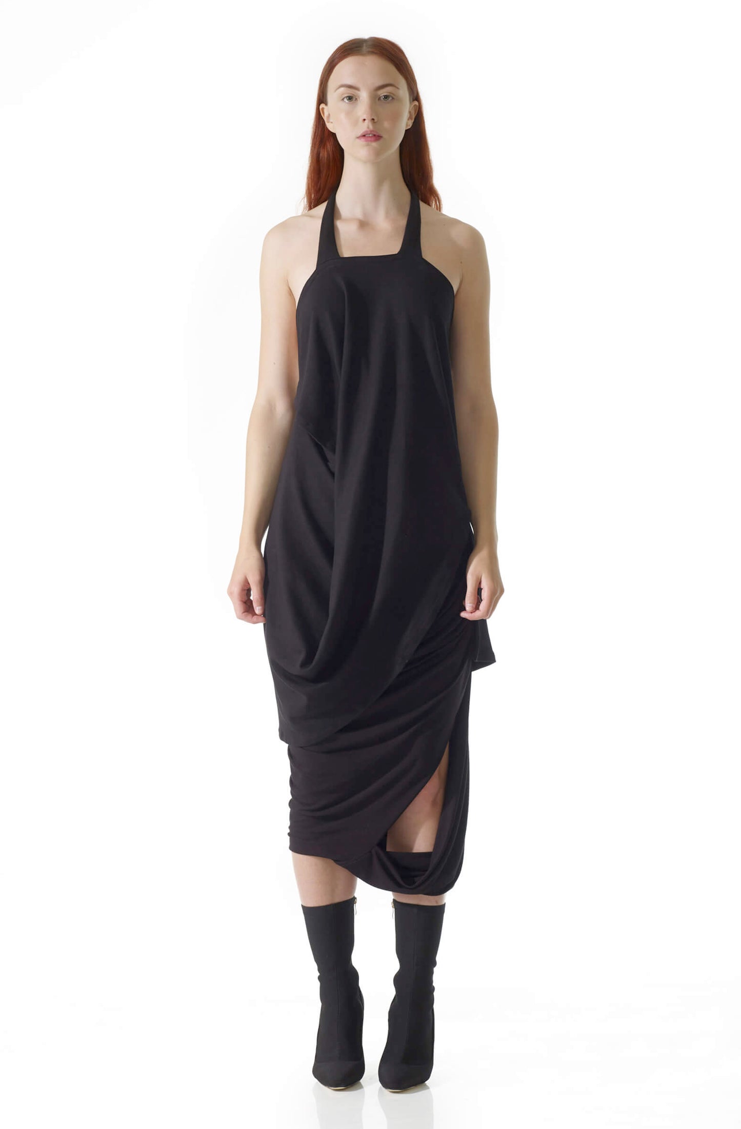Black missing top with mid-waist cutout, zero-waste organic cotton sustainable made-to-order UK
