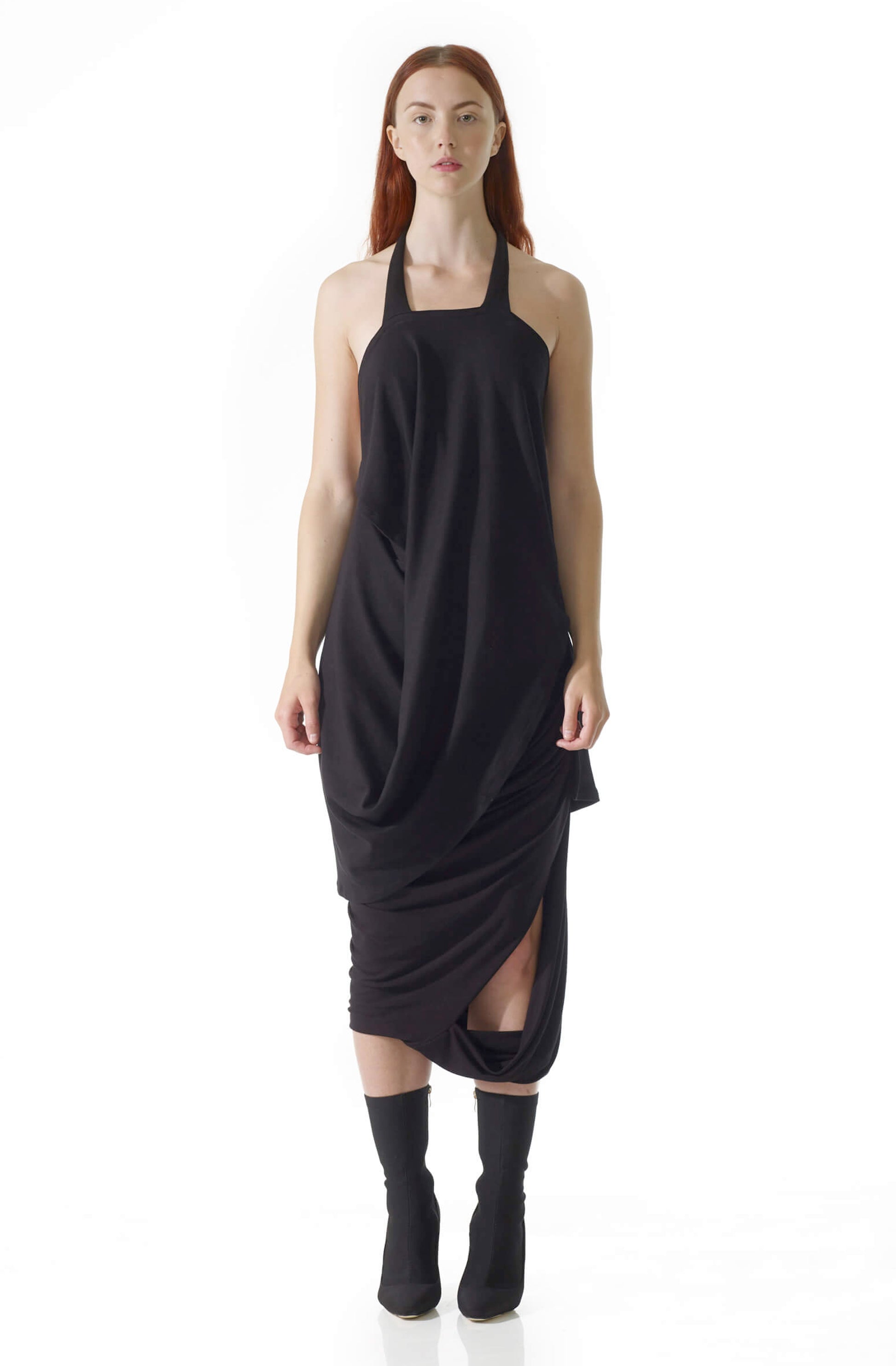Black missing top with mid-waist cutout, zero-waste organic cotton sustainable made-to-order UK