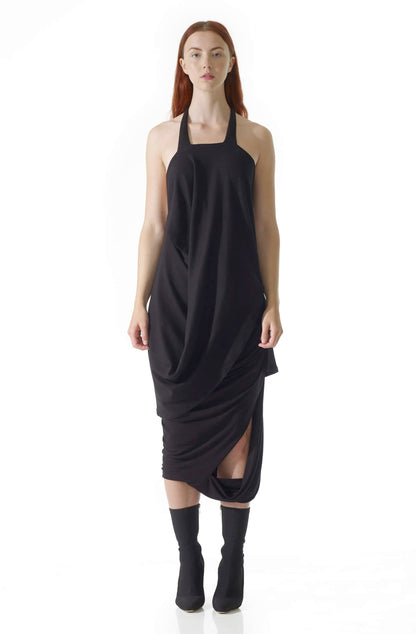 Black missing top with mid-waist cutout, zero-waste organic cotton sustainable made-to-order UK