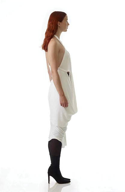 Zero-waste organic cotton missing top with mid-waist cutout, sustainable luxury halterneck made-to-order in UK