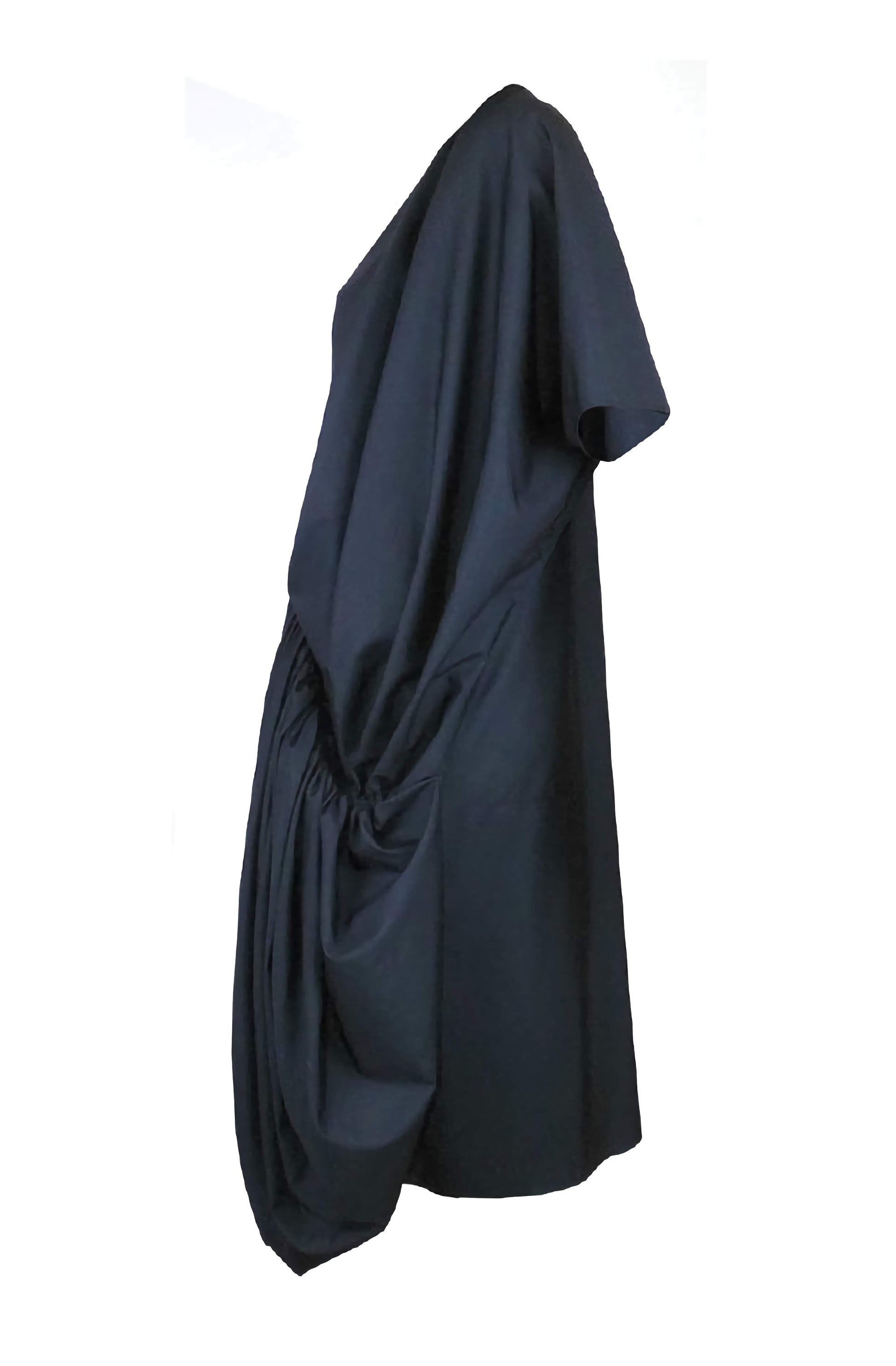 Sculptural drape cotton dress with voluminous front pockets