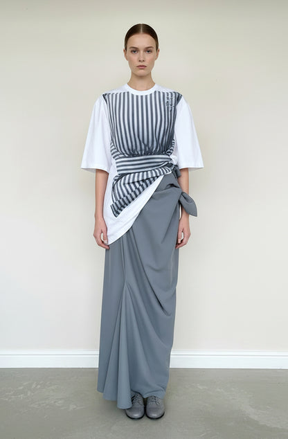 One Two Maxi Skirt grey draped floor-length silhouette with knot detail, zero-waste wool, made to order UK — Cunnington & Sanderson