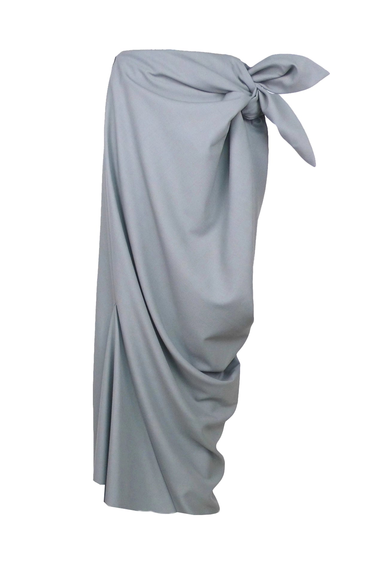 One two skirt grey asymmetric drape with optional knot tie, zero-waste Yorkshire fabric made-to-order UK