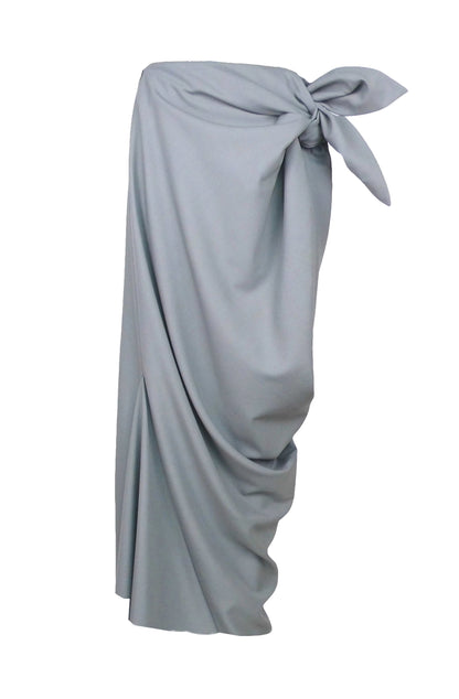 One two skirt grey asymmetric drape with optional knot tie, zero-waste Yorkshire fabric made-to-order UK