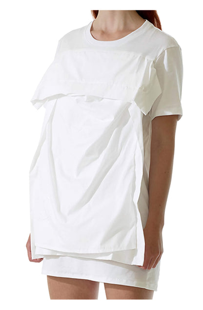 The thought-provoking pillow dress, made with organic cotton, is a unisex fashion garment