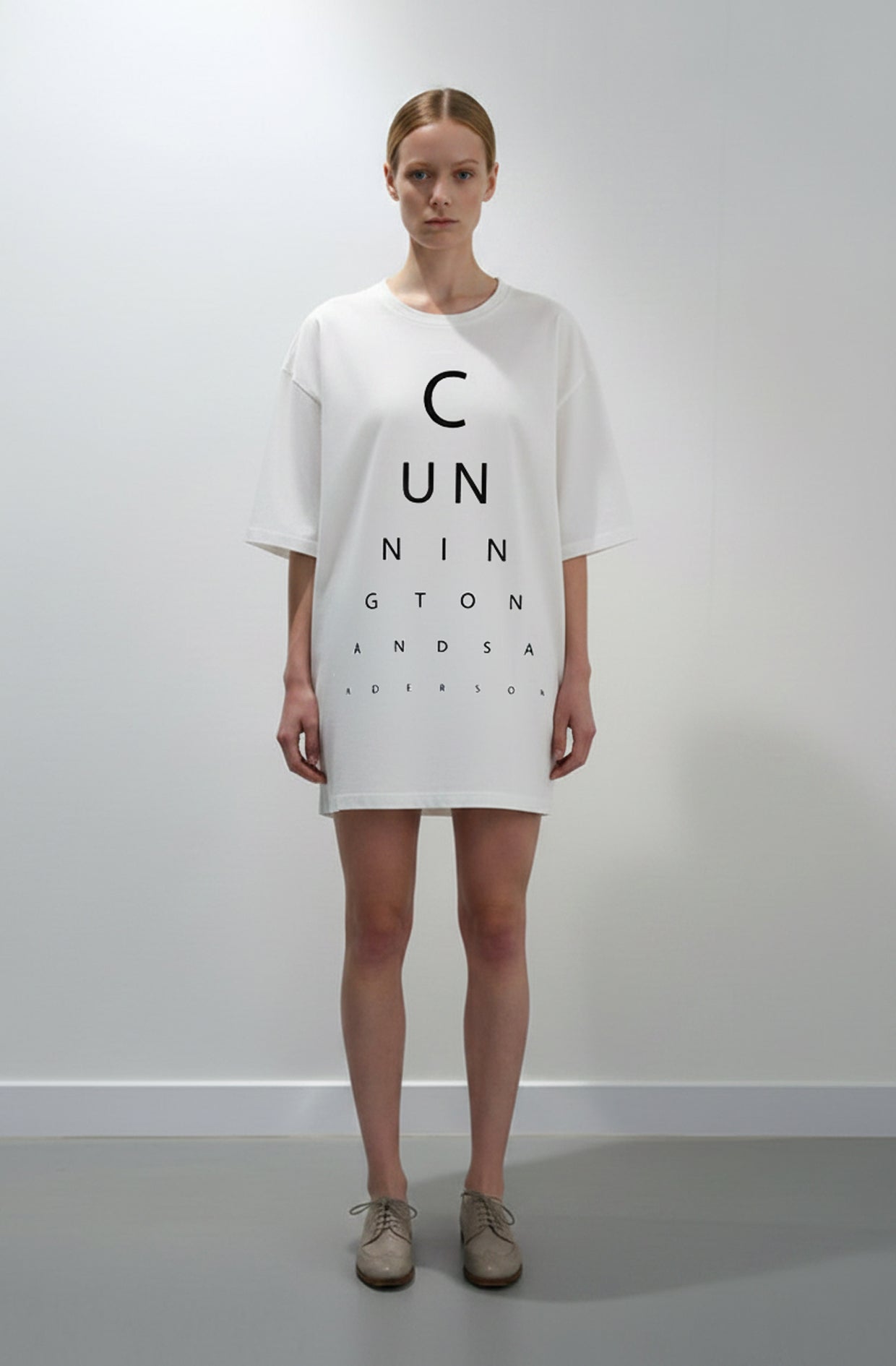 Cun t-shirt dress top white organic cotton with graphic text, unisex sustainable made-to-order UK