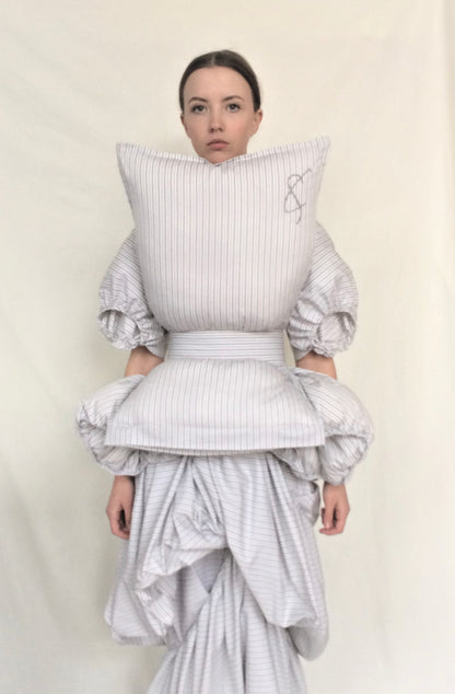 Grey striped cotton pillow top wiith padding, mental health awareness made-to-order UK