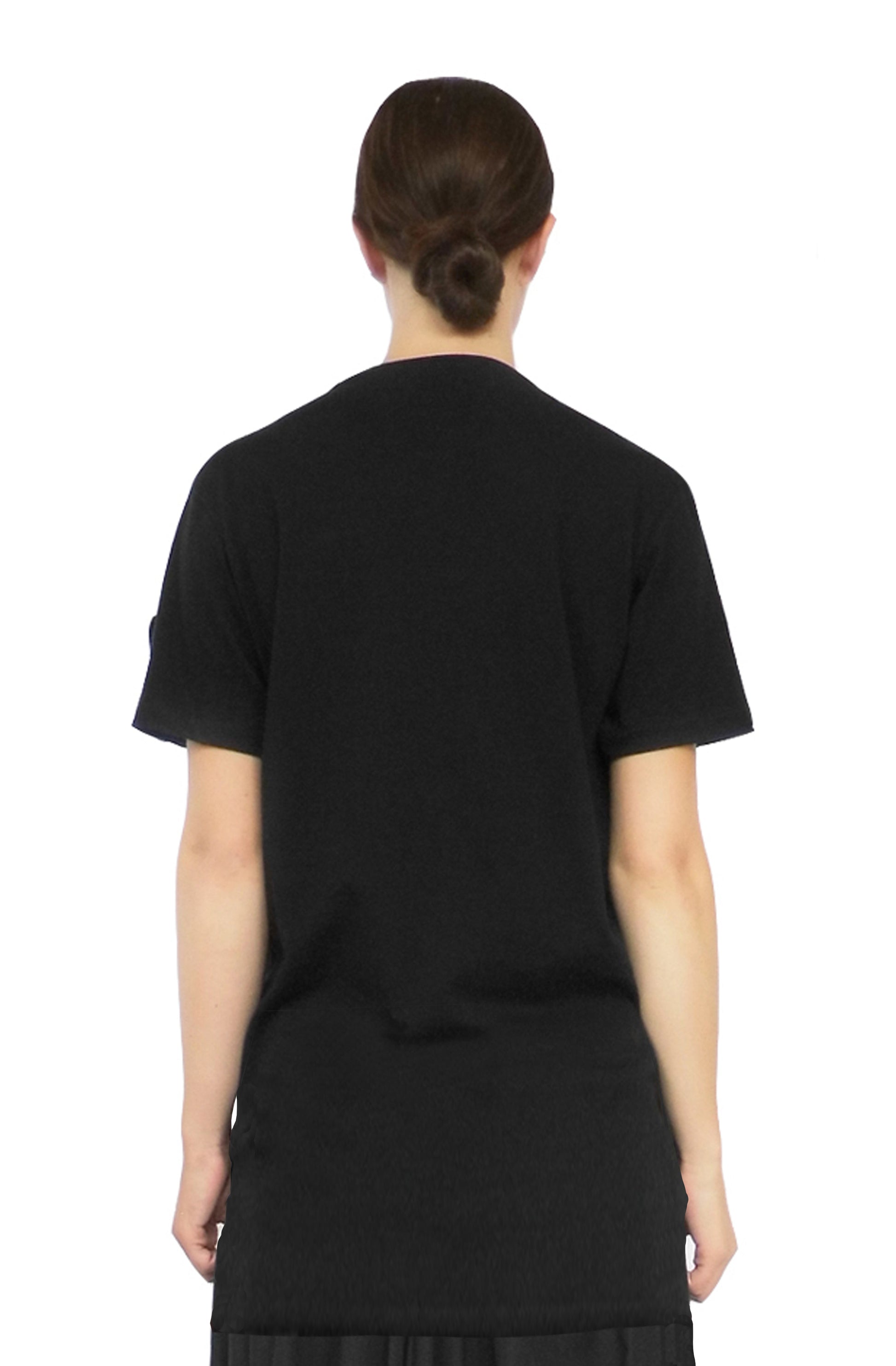 Back view of the creative black organic cotton, unisex, pillow top dress