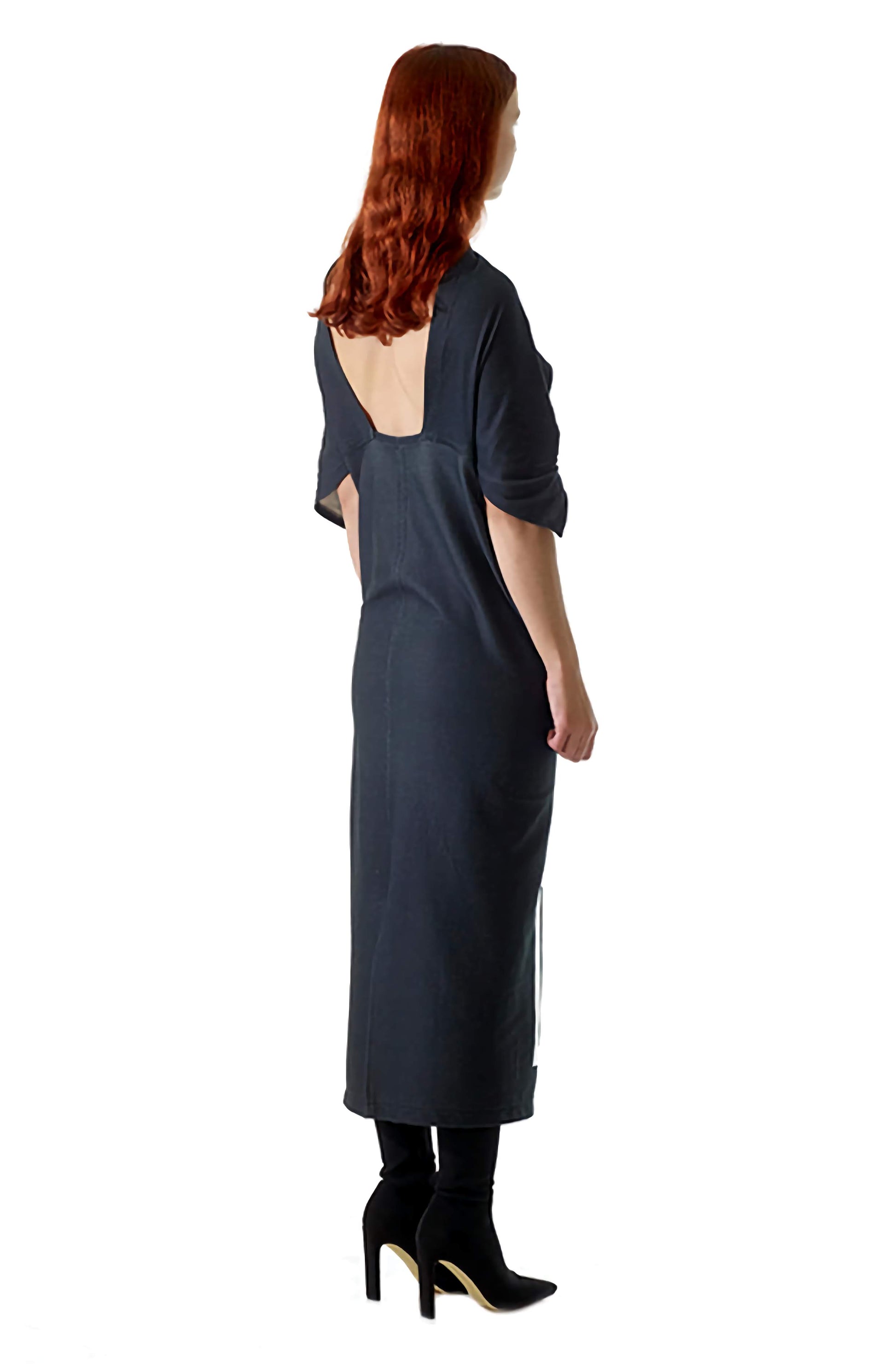 Flattering black dress with sexy revealing open back, guarenteed to be a show stopper