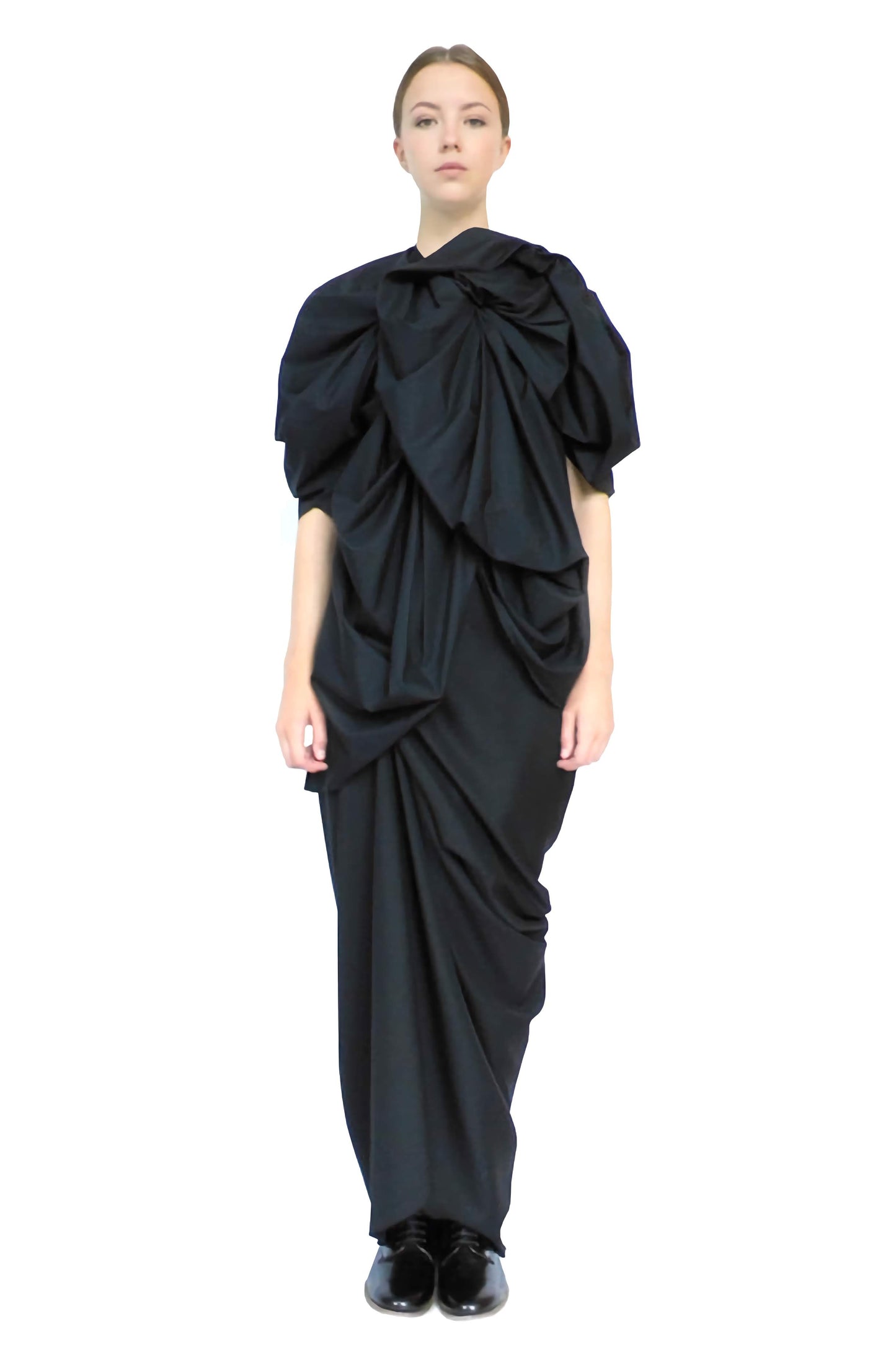 Fabulous high fashion style designer rosette blouse top, handcrafted drape clothing