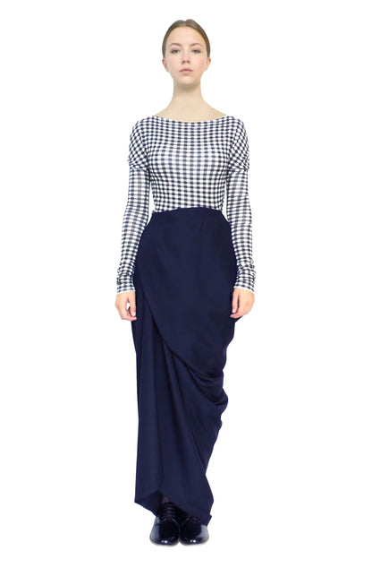 Avant-garde contemporary long wrap skirt, expressing timeless luxury fashion made to last and cherish