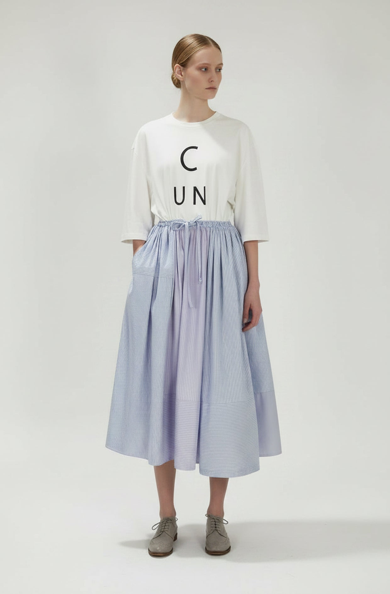 Zero waste sustainable recycled shirt skirt innovative womenswear high fashion by Cunnington & Sanderson