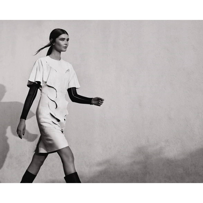 The National newspaper Dubai press featuring the leather luxury dress by Cunnington & Sanderson