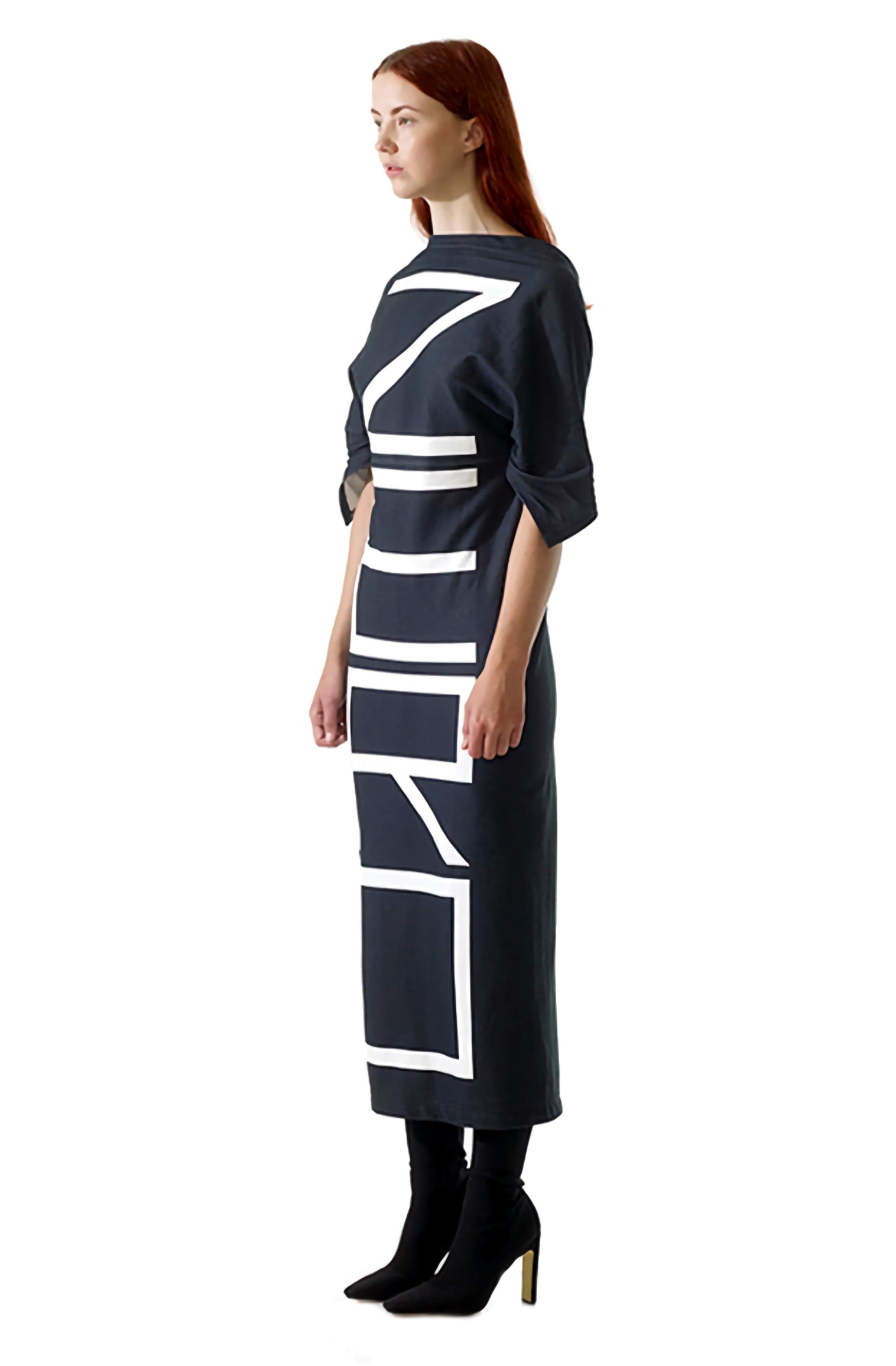 Storytelling dress with an educational message of slow fashion and environmentally friendly printing techniques