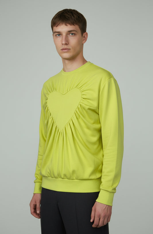 Yellow Heart Sweater - sculptural gathered heart detail, made to order in the UK by Cunnington & Sanderson