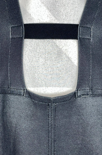 Close-up of zero waste black dress with organic elasticated back band close up detail