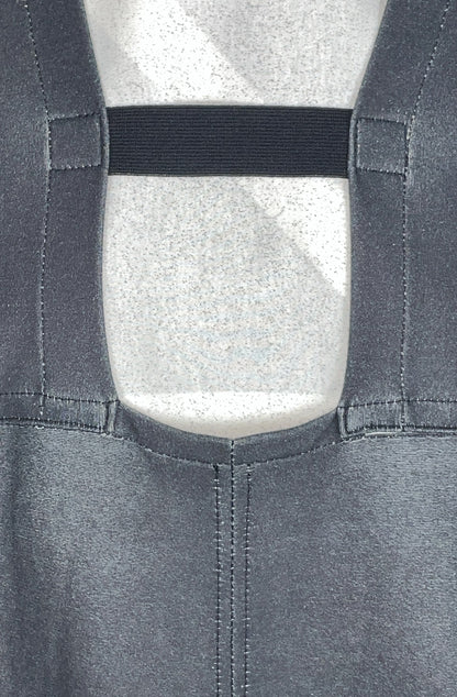 Close-up of zero waste black dress with organic elasticated back band close up detail